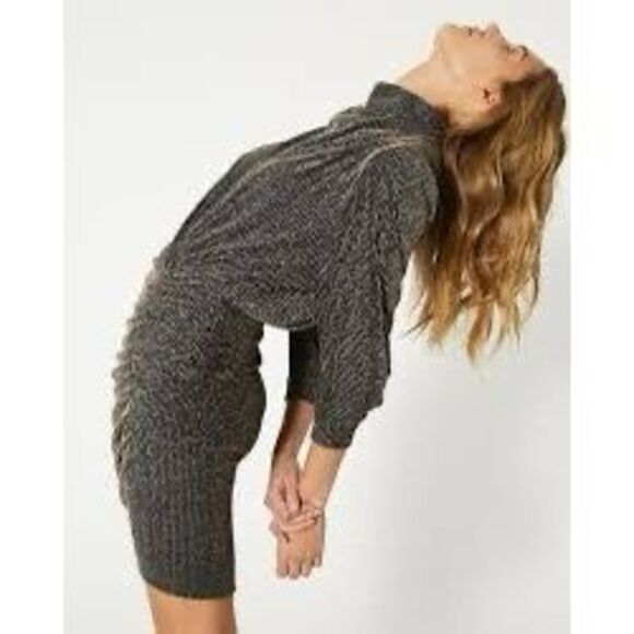 IRO Women’s Black Silver Metallic Striped Absalon Ruched Mock Neck Dress Size 44 - Picture 2 of 8